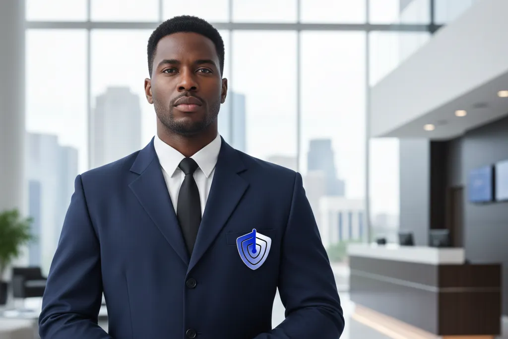 Guard With A Trugard Badge On His Left Chest